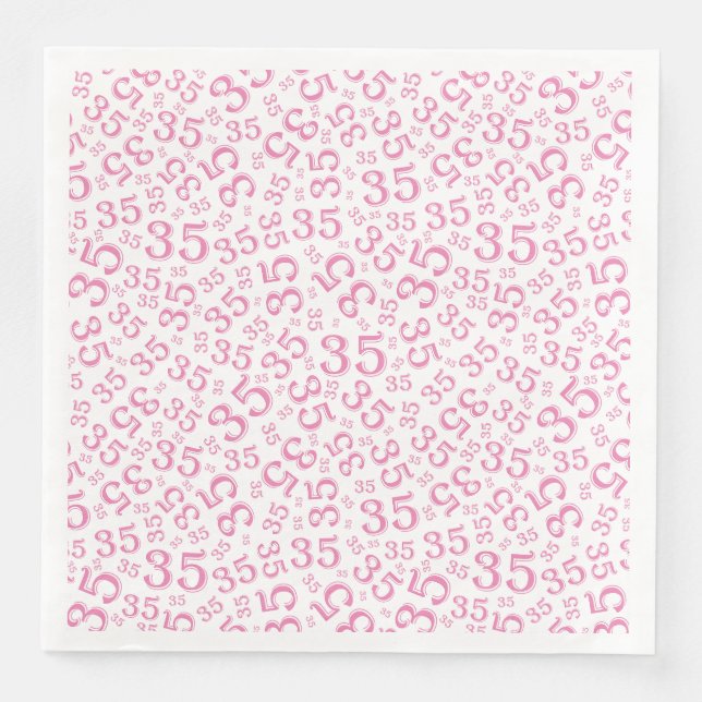 35th Age Random Number Pattern Pink/White Napkin (Front)