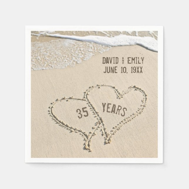 35th Anniversary Beach Hearts Napkins (Front)