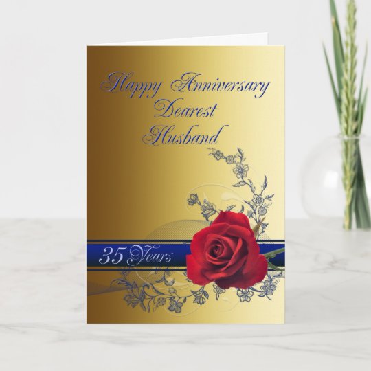 35th Anniversary card for husband with a red rose | Zazzle.co.uk