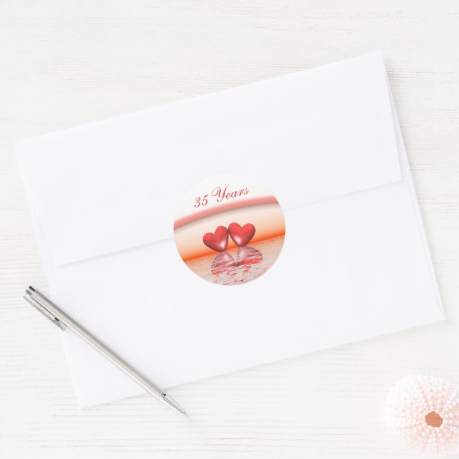 35th Anniversary Coral Hearts Classic Round Sticker (Envelope)