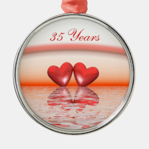 35th Anniversary Coral Hearts Metal Tree Decoration