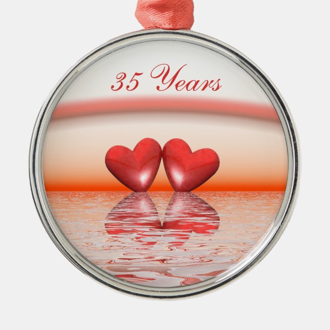 35th Anniversary Coral Hearts Metal Tree Decoration (Front)