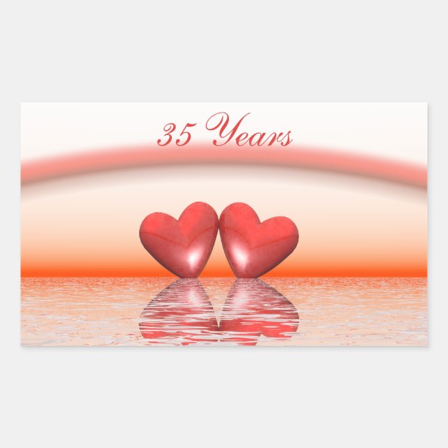 35th Anniversary Coral Hearts Rectangular Sticker (Front)