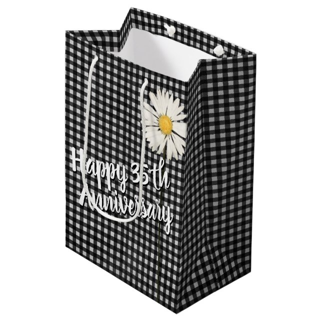 35th Anniversary Daisy On Gingham Medium Gift Bag (Front Angled)