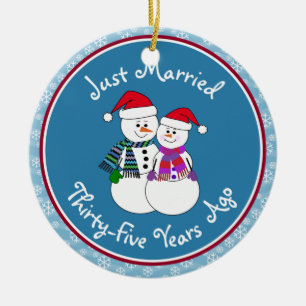 35th Anniversary Gift Fun Snow Couple Christsmas Ceramic Tree Decoration