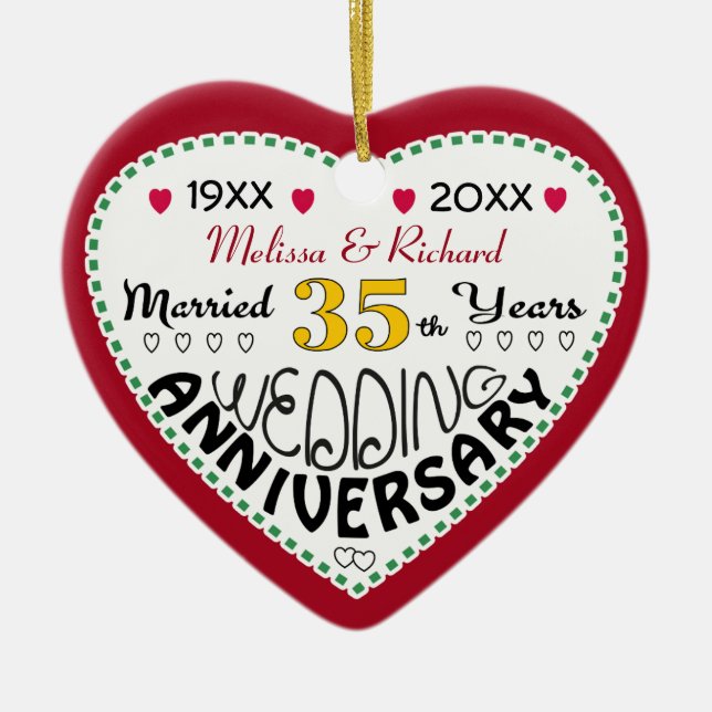 35th Anniversary gift heart shaped Christmas Ceramic Tree Decoration (Front)