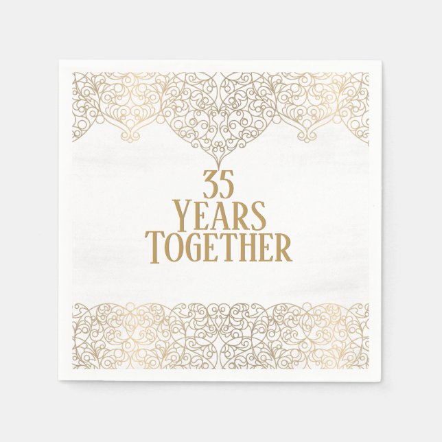 35th Anniversary Gold Lace On White Napkins (Front)