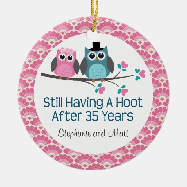 35th Anniversary Owl Personalised Ornament Gift (Front)