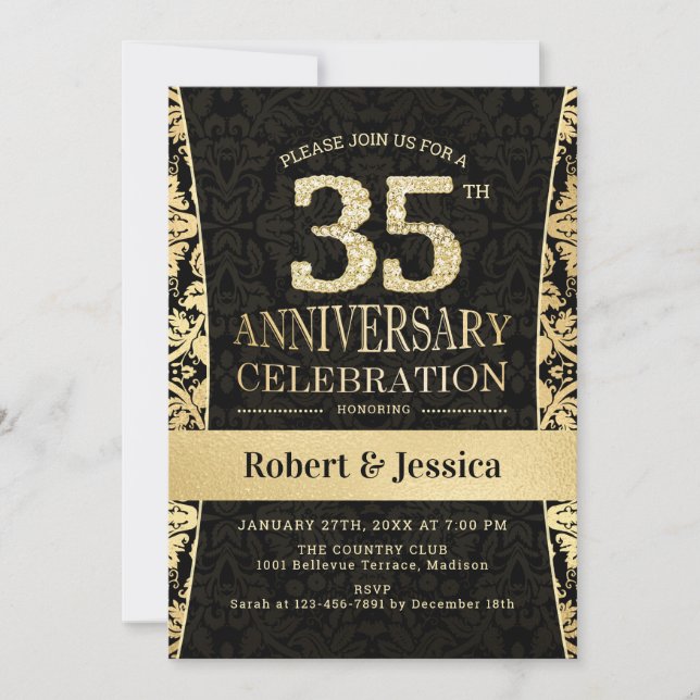 35th Anniversary Party - Gold Black Invitation (Front)
