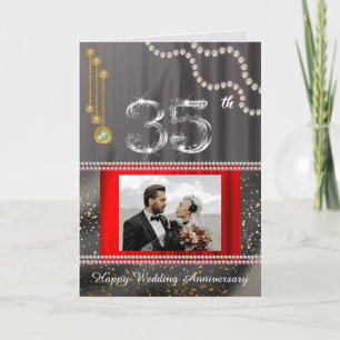 35th Anniversary Photo Greeting   Emerald & Silver Card