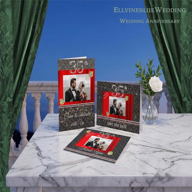 35th Anniversary Save the Date | Emerald & Photo Invitation (Creator Uploaded)