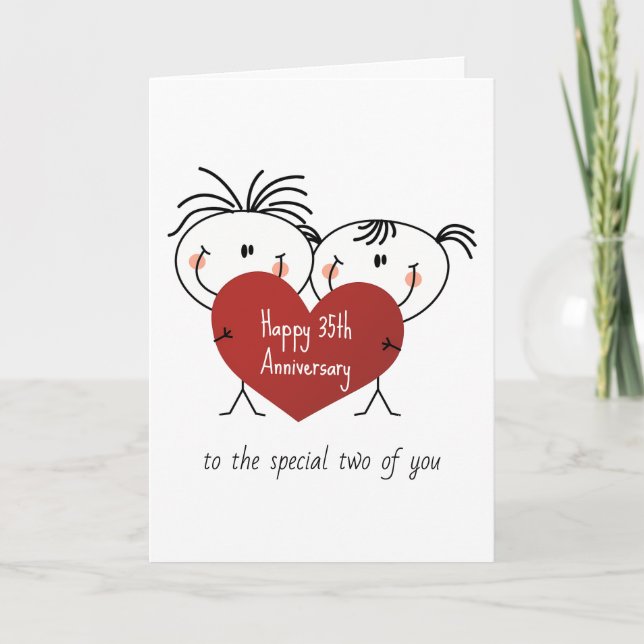 35th Anniversary Stick Figure Couple With Heart Card (Front)