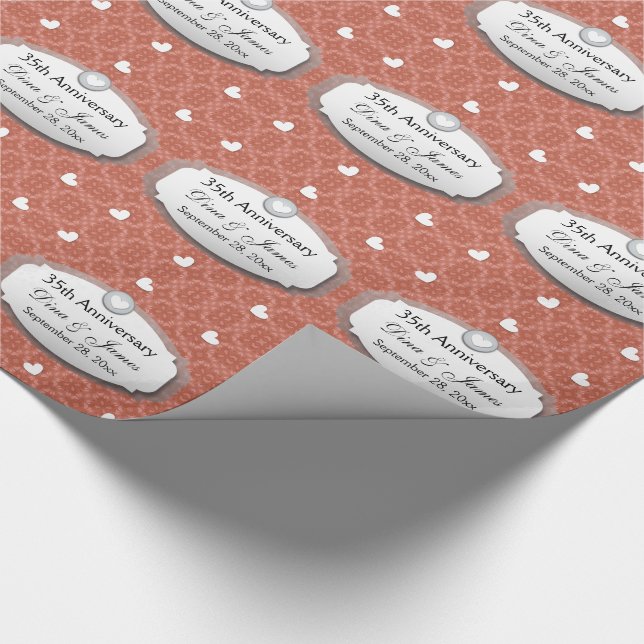 35th Anniversary Wedding Anniversary Coral Z22 Wrapping Paper (Corner)