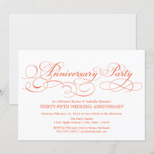 35th Anniversary   White/Coral Invitation