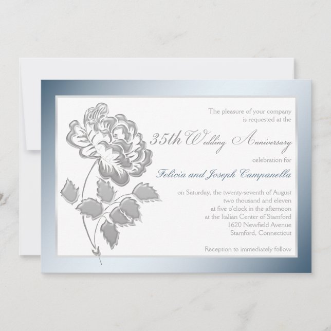 35th Anniversary White, Silver Peony Invite (Front)