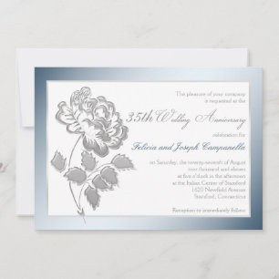35th Anniversary White, Silver Peony Invite
