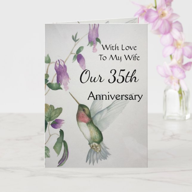 35th Anniversary Wife Pretty Hummingbird Card (Orchid)