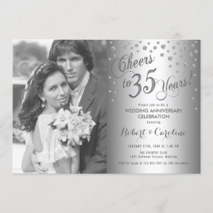 35th Anniversary with Photo - Diamond Silver Invitation