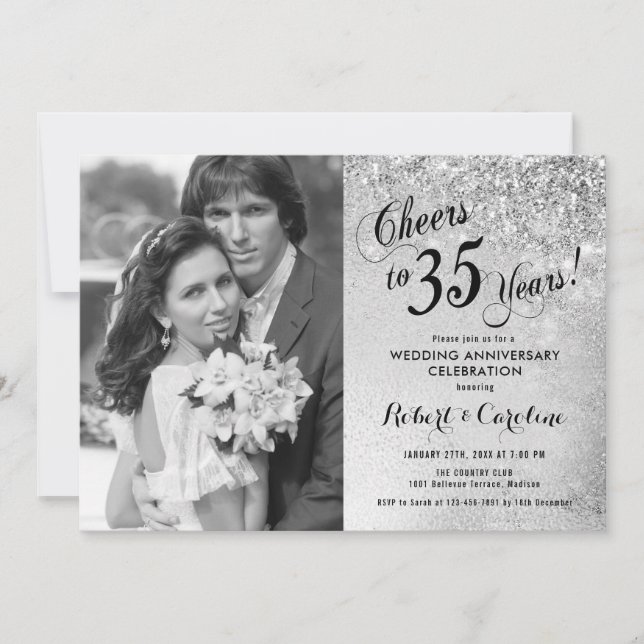 35th Anniversary with Photo - Silver Invitation (Front)