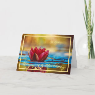 35th Bday Rebecca Red Water Lily Gold Frame Chic Card