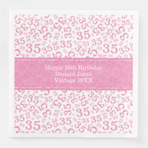 35th Birthday Age Number Pattern Pink/White Napkin