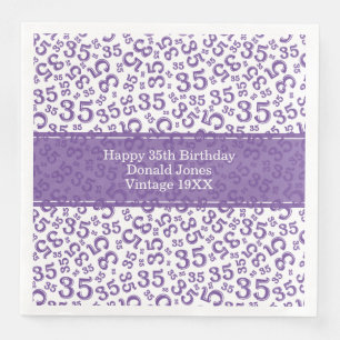 35th Birthday Age Number Pattern Purple/White Napkin