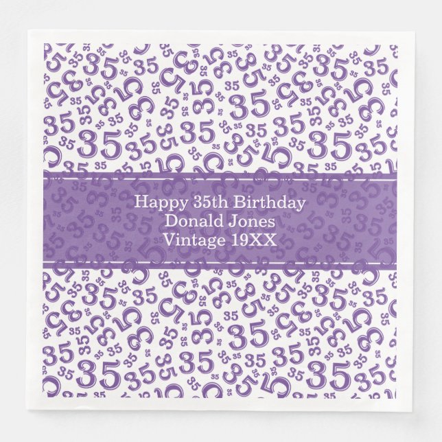 35th Birthday Age Number Pattern Purple/White Napkin (Front)