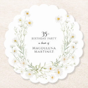 35th Birthday April Birthday Month Daisy Custom Paper Coaster
