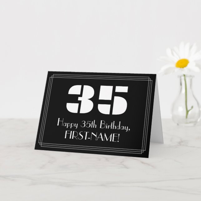 35th Birthday: Art Deco Inspired Look "35" & Name Card (Small Plant)