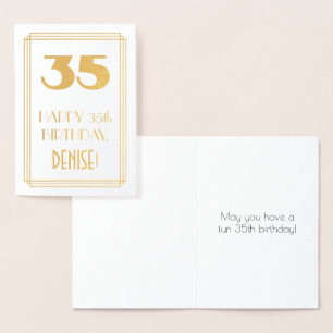 35th Birthday: Art Deco Inspired Look "35" & Name Foil Card