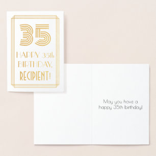 35th Birthday - Art Deco Inspired Look "35" & Name Foil Card