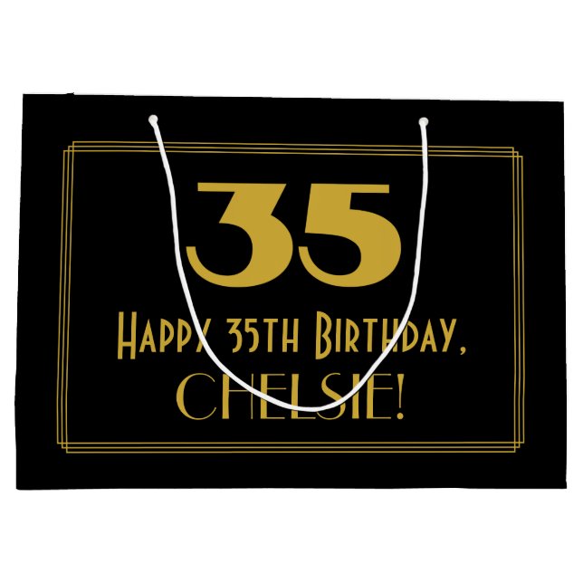 35th Birthday — Art Deco Inspired Look "35" & Name Large Gift Bag (Back)