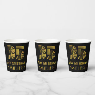 35th Birthday: Art Deco Inspired Look “35” & Name Paper Cups