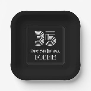 35th Birthday — Art Deco Inspired Look “35” + Name Paper Plate