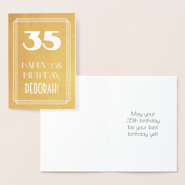 35th Birthday ~ Art Deco Style "35" & Custom Name Foil Card (Display)
