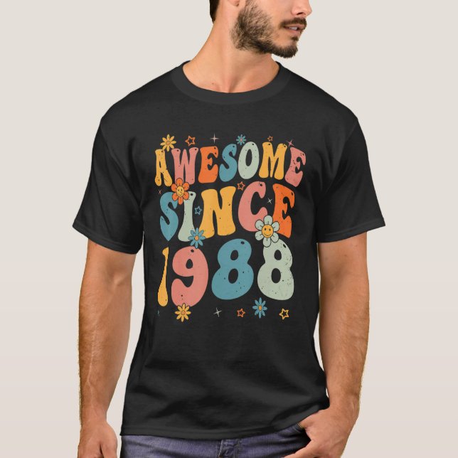 35th Birthday Awesome Since 1988 35 Years Old Retr T-Shirt (Front)