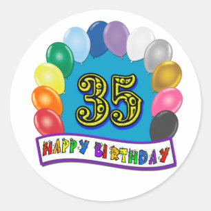 35th Birthday Balloons Design Classic Round Sticker