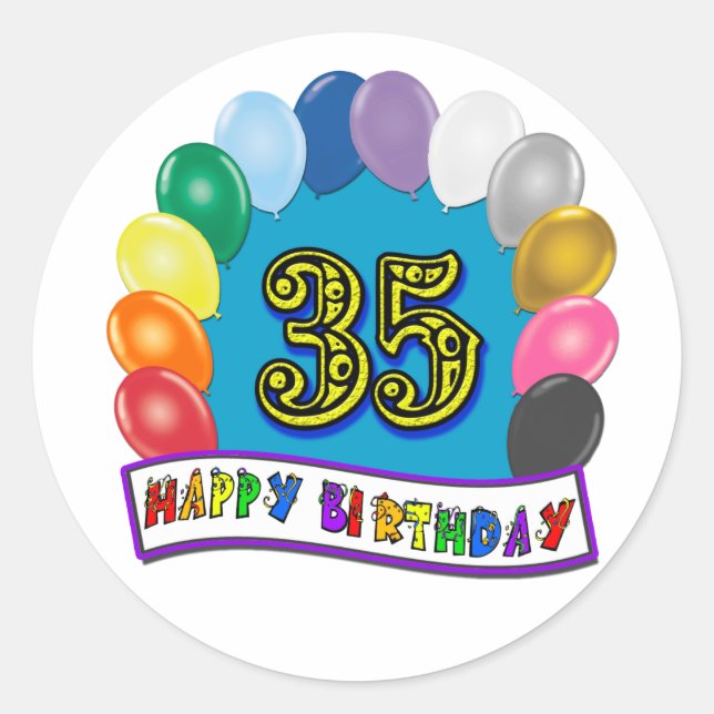 35th Birthday Balloons Design Classic Round Sticker (Front)