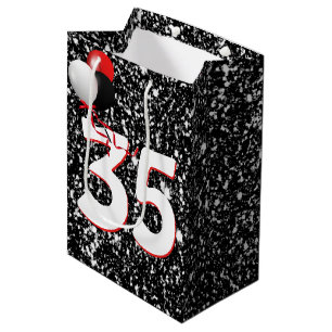 35th Birthday Balloons on Black Glitter Medium Gift Bag