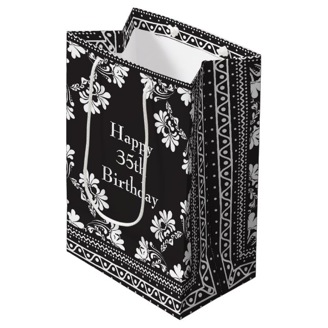 35th Birthday Black and White Bandanna  Medium Gift Bag (Front Angled)