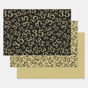 35th Birthday Black/Gold Random Number Pattern 35 Wrapping Paper Sheet