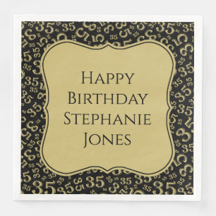 35th Birthday Black/Gold Random Pattern 35 Napkin