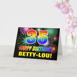 35th Birthday: Bold, Fun, Fireworks, Rainbow 35 Card