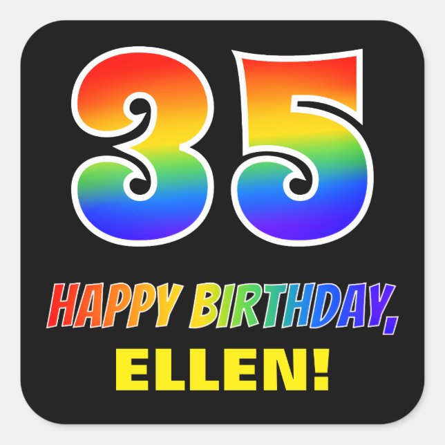 35th Birthday: Bold, Fun, Simple, Rainbow 35 Square Sticker (Front)