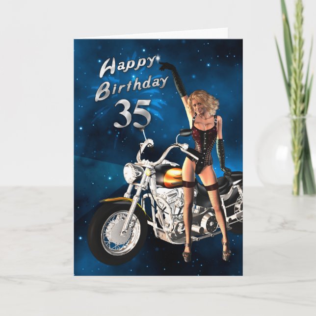 35th Birthday card with a motorbike (Front)