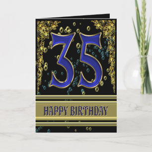 35th birthday card with gold and bubbles