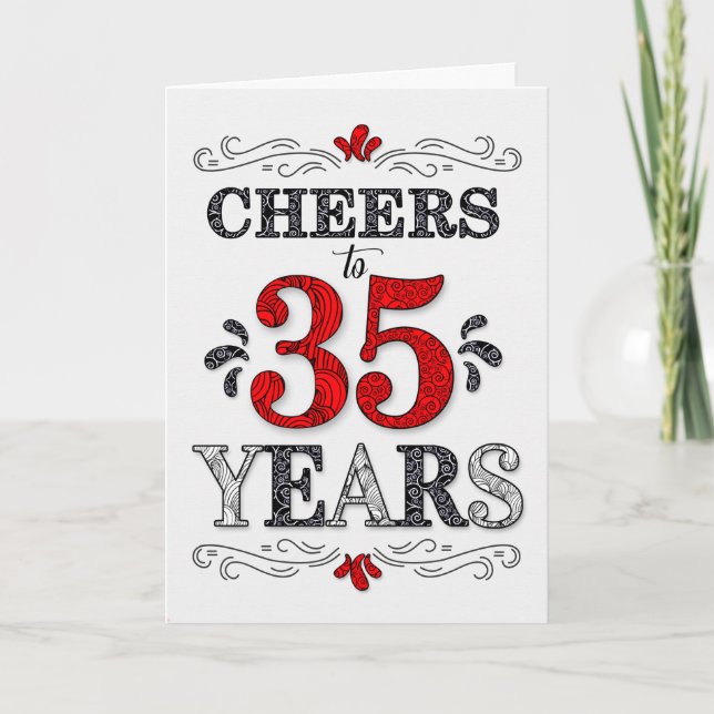 35th Birthday Cheers in Red White Black Pattern Card (Front)