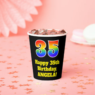 35th Birthday: Colourful, Fun, Exciting, Rainbow 3 Paper Cups