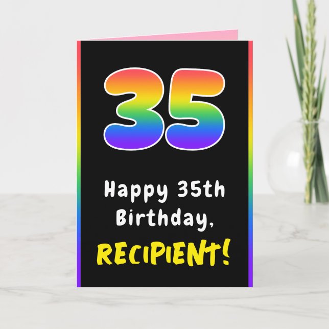 35th Birthday: Colourful Rainbow # 35, Custom Name Card (Front)