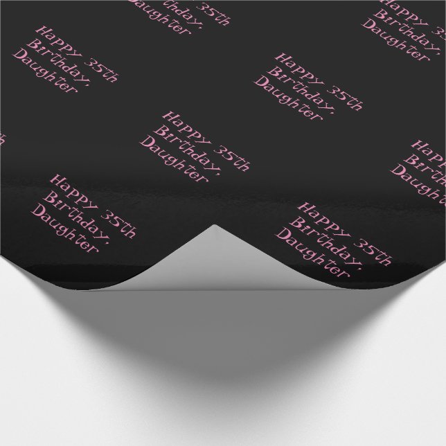 35th Birthday, daughter, black & pink gift wrap. Wrapping Paper (Corner)